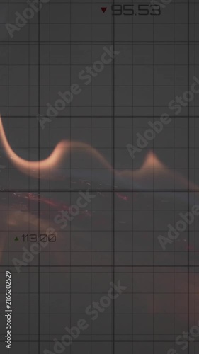 Animation of financial data processing over flames