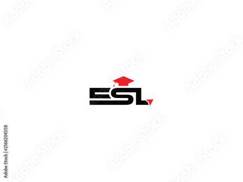 ESL Education Academy Logo Typography Vector with Graduation Cap 