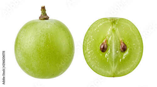 Fresh Whole and Sliced Green Grape Fruit Isolated PNG Transparent Background