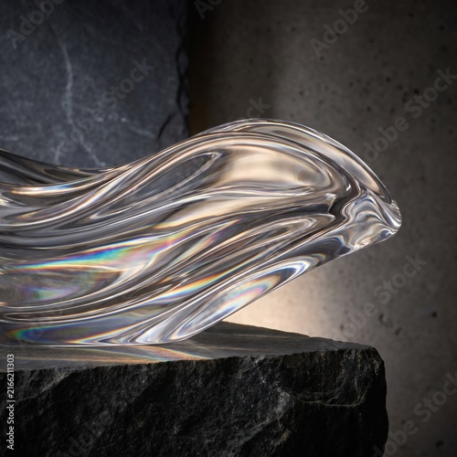 Curved Crystal Surface Creating Flowing Rainbow Light Trails