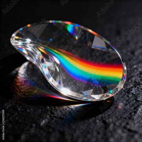 Curved Crystal Surface Creating Flowing Rainbow Light Trails