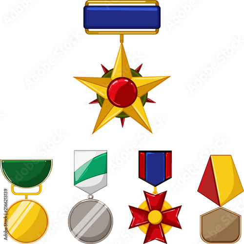 Картината върху платно Collection of five diverse military awards and honorary medals, symbolizing brav