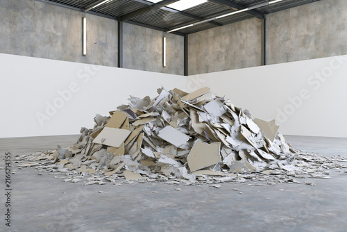 Gypsum construction waste sorted for recycling in industrial facility