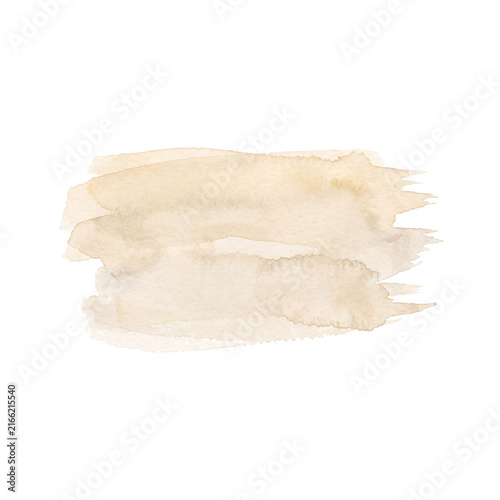 Beige watercolor brush stroke on white background