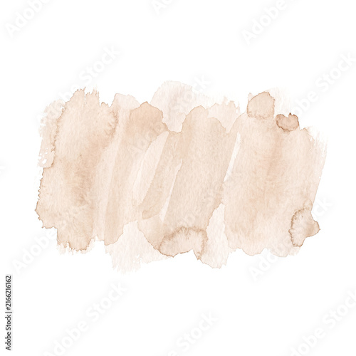 Beige watercolor brush stroke on white background