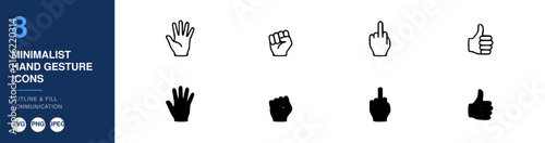 Minimalist Hand Gesture Icons Set, Outline and Fill Communication Symbols Featuring Symbol, Vector
