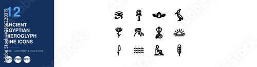 Ancient Egyptian Hieroglyphs Line Icons Set with Stylized Symbols. Decorative Design Elements for Graphic Projects.