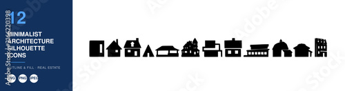 Architecture Silhouettes Icons Set, Minimalist Design, Real Estate Concept Featuring Building, Outlines