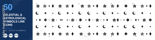 Celestial & Astrological Symbols Line Icons Set, Occult and Astrology Design Elements