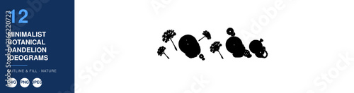 Dandelion Ideograms Set, Minimalist Botanical Design. Outline and Fill Nature Icons