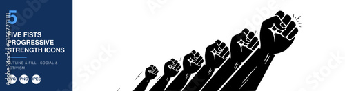 Raised Fists Graphic Set Illustrating Progressive Strength Icons, a Powerful Symbol of Unity and Solidarity. with Activism