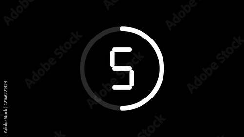 Countdown 10 to 0 white ring timer animation on transparent background 4K