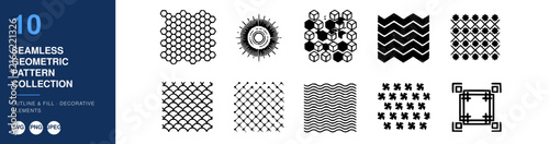 Geometric Seamless Pattern Collection, Decorative Elements, Nameplate Design Featuring Vector, Illustration