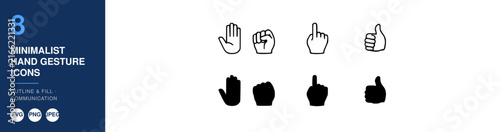 Hand Gestures Icons Set with Minimalist Design. Pointing, Thumbs Up, Middle Finger, and Dismissive Hand Symbols.