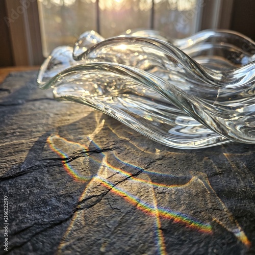 Refracted Rainbow Light Passing Through Glass Waves
