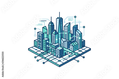 Isometric Smart City Network Vector Illustration