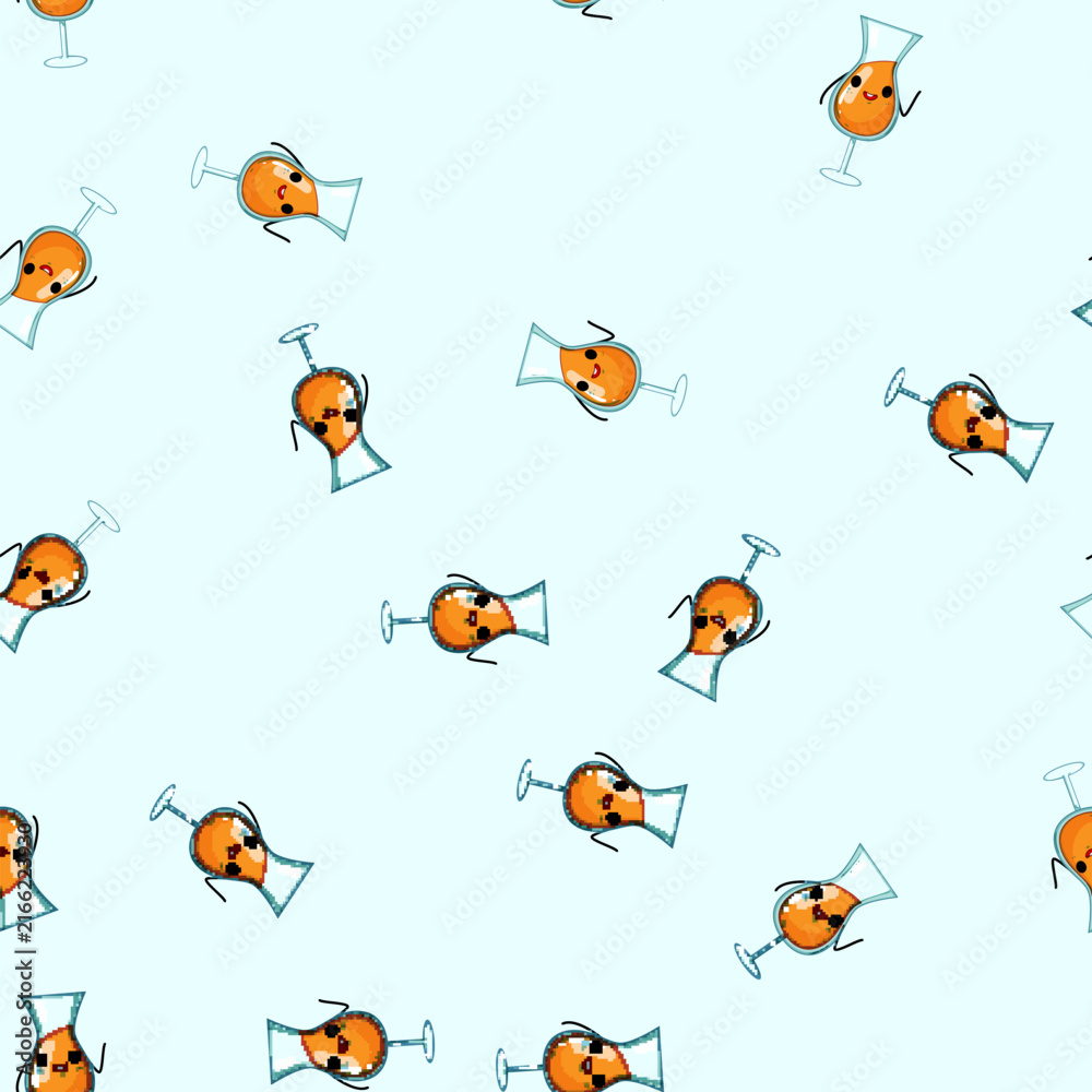 Fototapeta premium seamless pattern soda cocktail character cartoon. music party, cup martini, wine 90s soda cocktail character sign vector