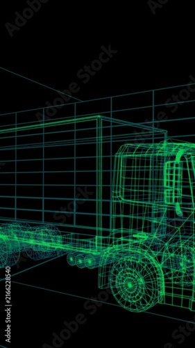 Animation of digital lorry on black background