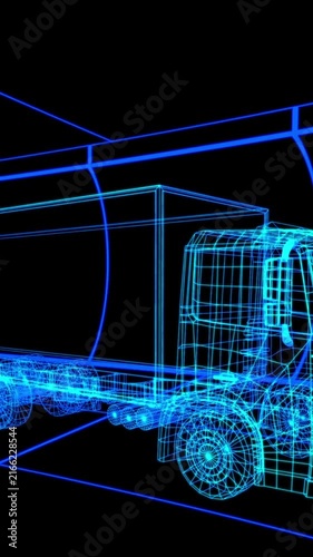 Animation of digital lorry on black background
