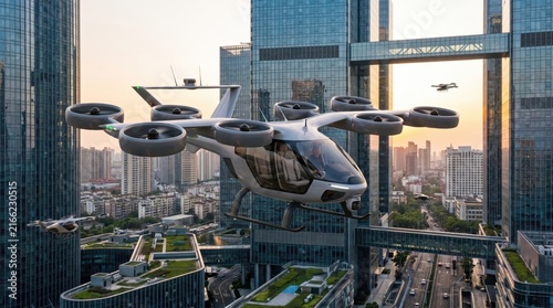 eVTOL flying taxi. Urban air mobility. Future transport.