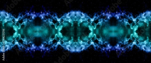 Canvastavla Abstract blue and teal light particles forming a symmetrical glowing digital network pattern