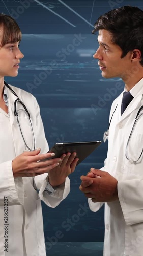 Animation of light spots over caucasian doctors talking