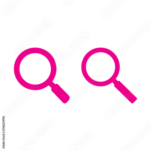 Magnifying glass search icons designed in vibrant pink set against a plain background.