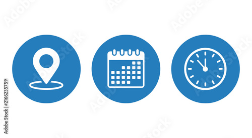 Foto Location pin calendar time icons indicating scheduling, planning, appointments, dates, events, navigation, and time management