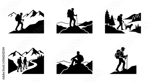 Konstfotografi Hiking Silhouettes: Mountain Trekkers, Summit Views, Nature Trails, Outdoor Adve