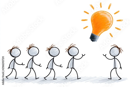Stick figures sharing creative business ideas