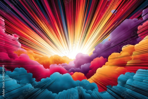 Action superhero comic background with clouds