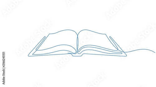 Open book continuous line 4K animation video seamless loop minimal motion, Animated continuous one line drawing of an open book, one line drawing book education concept hand drawn minimalist style pro