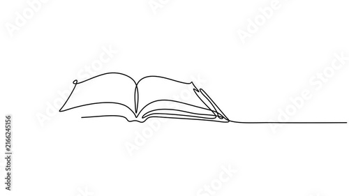 Open book continuous line 4K animation video seamless loop minimal motion, Animated continuous one line drawing of an open book, one line drawing book education concept hand drawn minimalist style pro