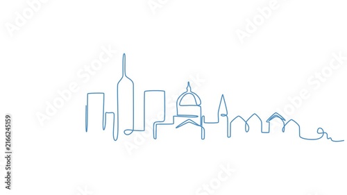 Animated self drawing Continuous one line drawing of Minimalist cityscape, modern skyline, simple buildings, urban landscape, black line art, Self drawing animation of Modern cityscape. Full length on