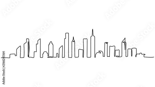 Animated self drawing Continuous one line drawing of Minimalist cityscape, modern skyline, simple buildings, urban landscape, black line art, Self drawing animation of Modern cityscape. Full length on