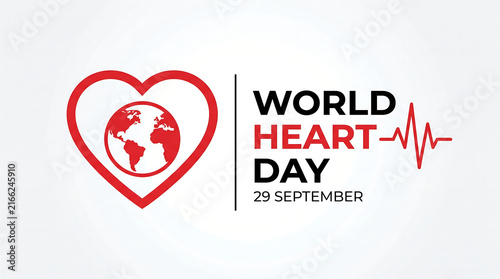 World heart day red heart with medical icons