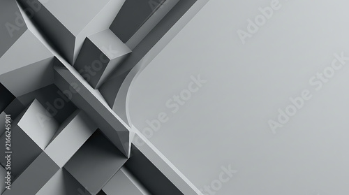 Sharp, angular grey geometric shapes create a dynamic and modern abstract composition.