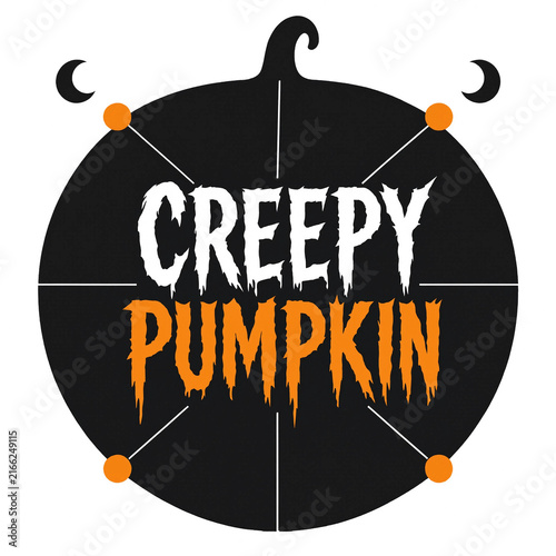 Creepy pumpkin circular halloween emblem featuring spooky typography and crescent moons crescent moon circular design holiday graphic orange black halloween vector seasonal decor