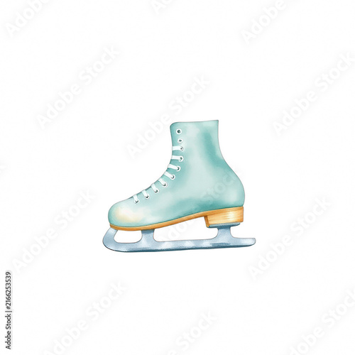 Watercolor Illustration of a Light Blue Ice Skate
