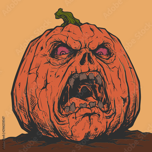 Intense Angry Pumpkin Monster Vector Illustration for Halloween