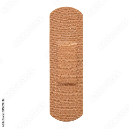 Fotografie Single beige adhesive bandage with a textured surface and absorbent pad, isolate