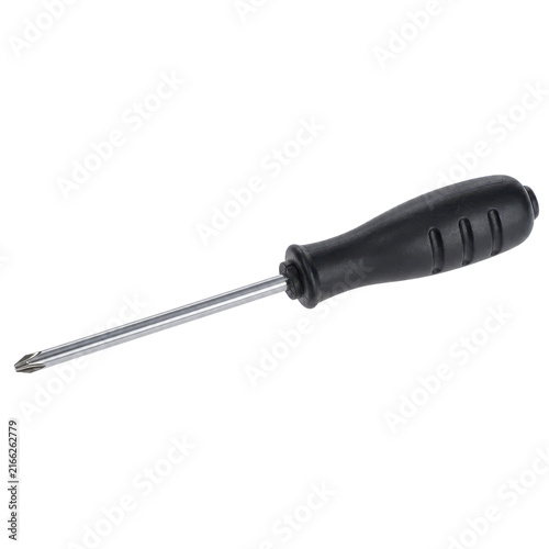 Obraz na plátně Single black handled Phillips head screwdriver with a shiny metal shaft is posit