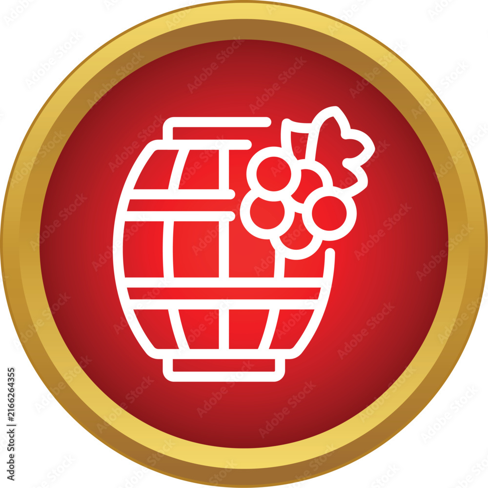 Fototapeta premium Wine barrel icon showing grapes, representing viticulture and winemaking