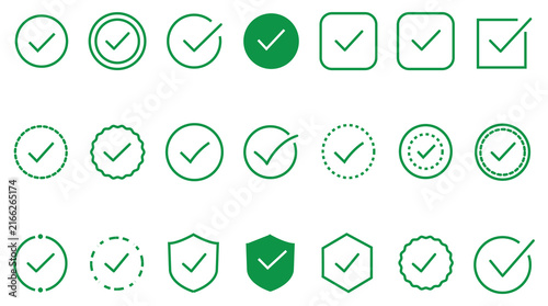Check tick mark icon set, hand drawn doodle red cross box x check mark green checkbox v, sketch marker checklist symbol right and wrong set - for stock. Green check mark and red cross icon set, circle