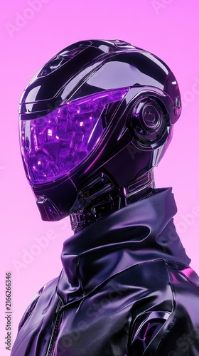 Futuristic cyborg portrait against pink background