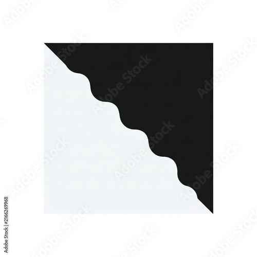 Abstract black square icon with a diagonal wavy edge design isolated on transparent background