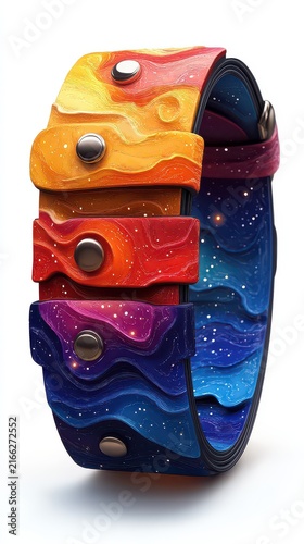 Colorful cosmic wristband, galaxy design, white background, fashion accessory