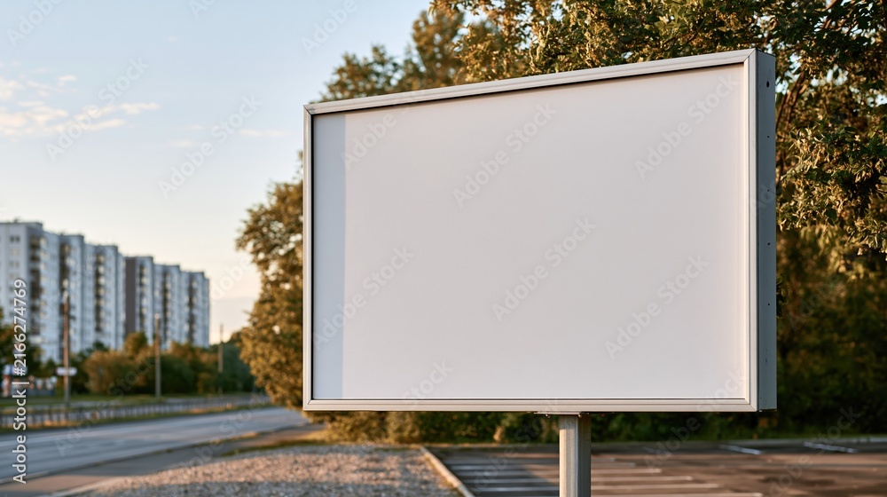 Fototapeta premium Blank Outdoor Billboard Signage Ready for Advertising with Urban Apartment Buildings in Background