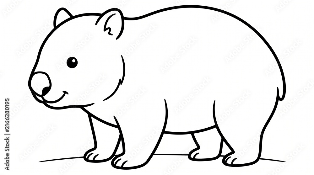Obraz premium Walking Wombat Outline for Coloring and Wildlife Education