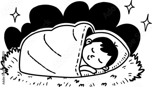 Foto Cute baby sleeping peacefully beneath soft blanket